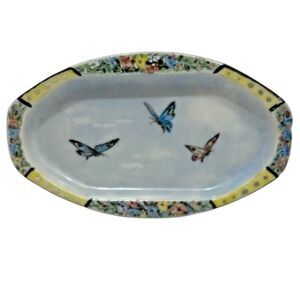Butterfly Trinket Dish Porcelain Vanity Tray Hand Painted Vintage Czech